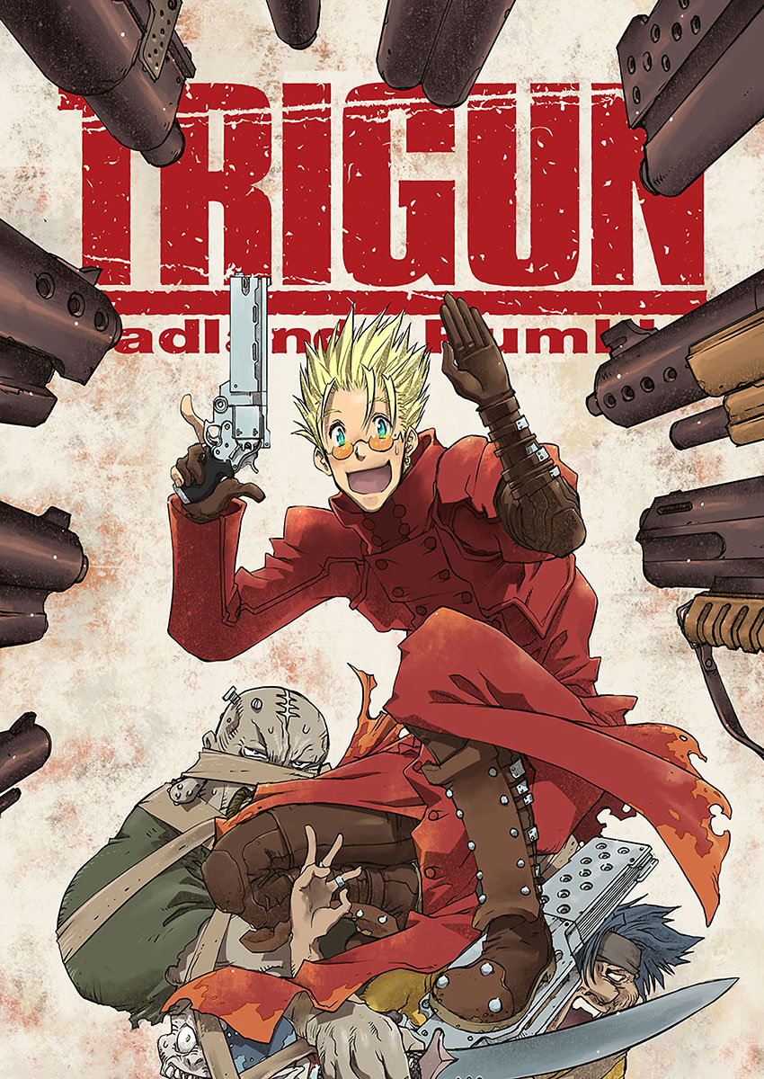 Dynamic Trigun manga style artwork featuring characters in an energetic scene.